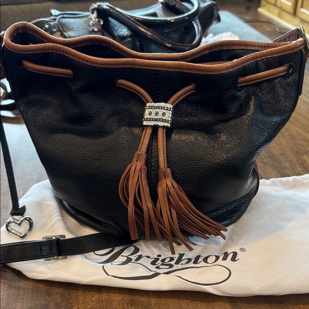 Brighton Black and Brown Tassel Shoulder Bag